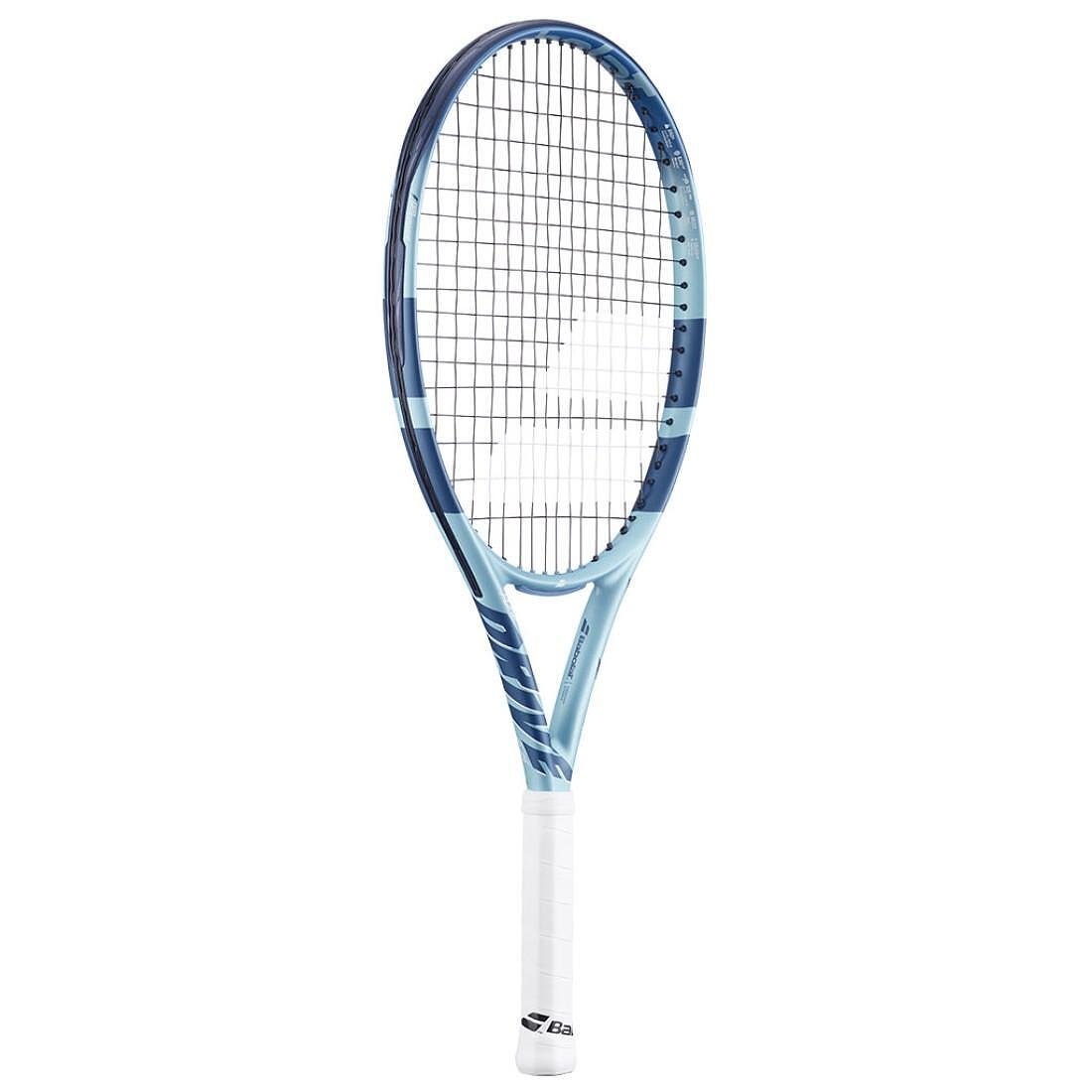 Rachetă de tenis Babolat Pure Drive Junior 25 Gen11 Light Blue pentru tineri jucători de competiție, ușoară și puternică