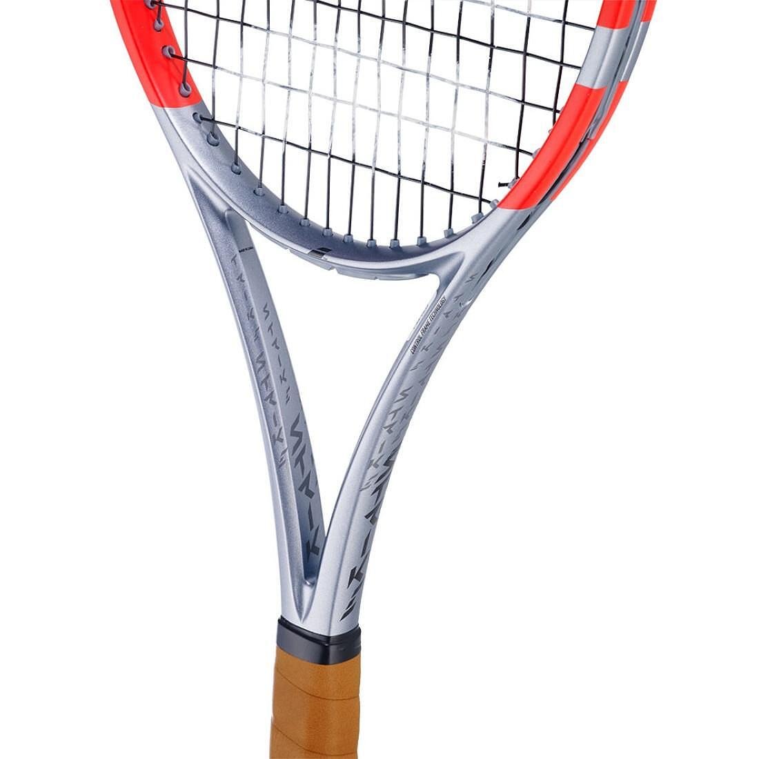 Babolat Pure Strike 97 Gen4 tennis racket with an elegant gray design, precise control and maneuverability for demanding tennis players