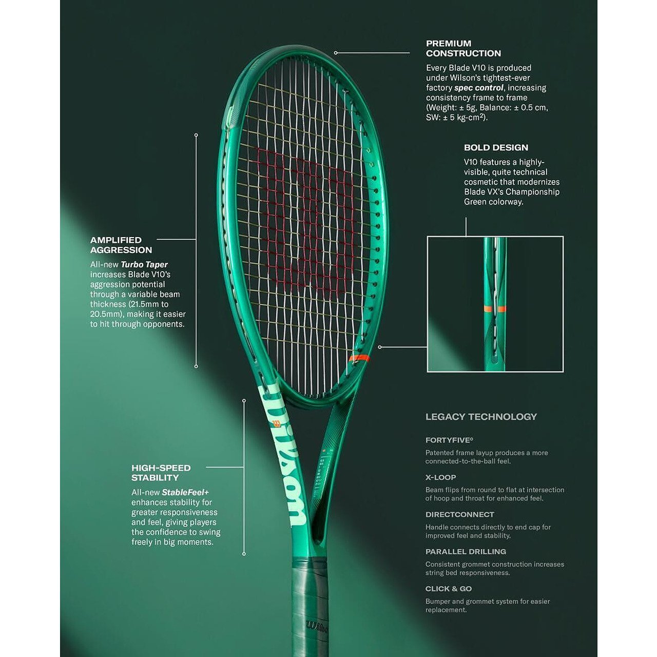 Wilson Blade 100 V10 2026 tennis racket, precise control, stability and modern design for domination on the court