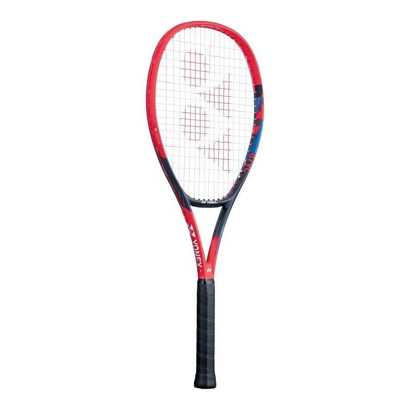Yonex VCORE 100 Scarlet tennis racket with precise control and a 100 sq. in. head, ideal for tennis gear.