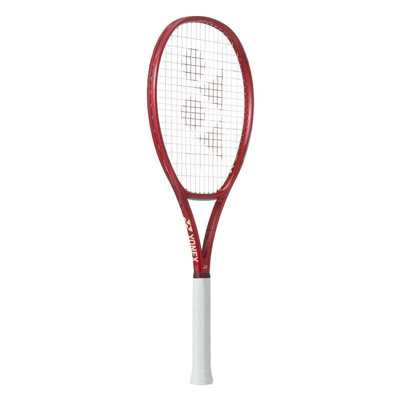 Rachetă de tenis Yonex VCORE 98 Ruby Red pentru spin, control și precizie; rachetă de tenis modernă pentru jucători avansați.