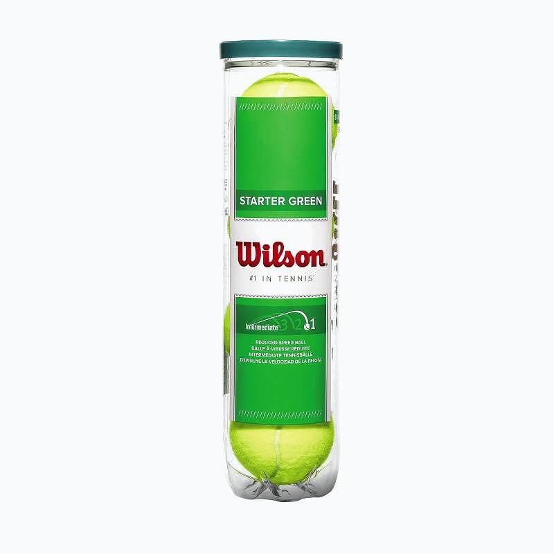 Mingi de tenis Wilson Starter Green - 4 mingi, cu 25% mai lente pentru un control mai bun și perfecționarea loviturii.