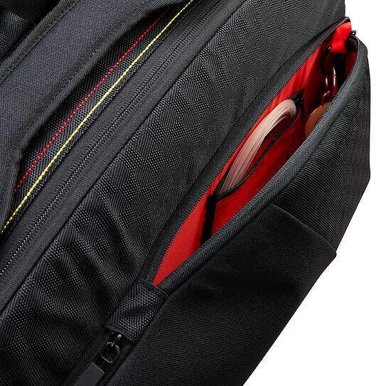 Wilson Pro Staff Tour thermal bag - 6-racket black tennis bag with a red interior and a pocket for tennis gear.