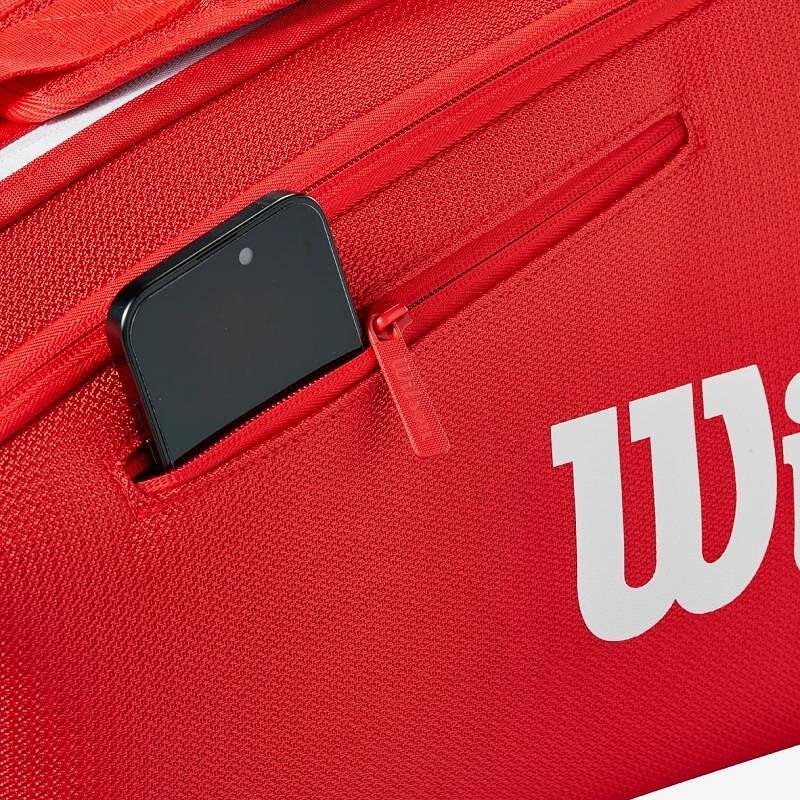 Термобег Wilson Super Tour 2025 - 9 ракети, червен тенис сак Wilson с джоб за аксесоари