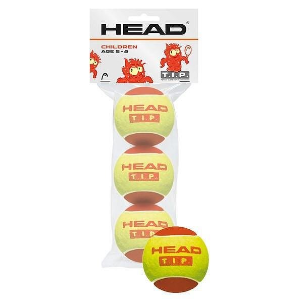 Тенис топки HEAD TIP RED x 3 за деца 5-8 години, без налягане, 75% по-бавни за по-лесно обучение на корта.